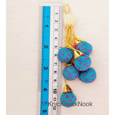 Blue Tassels Art Silk Fabric Balls Bunch, Latkan, Embellishments